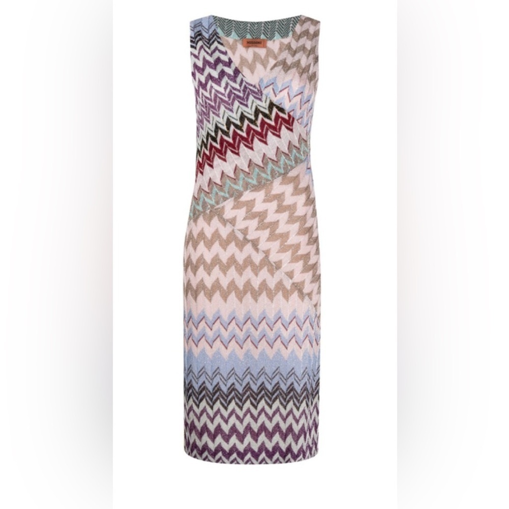 NWT  Missoni Zig Zag Faux Wrap Multicolor Midi Dress Size IT 40 US S - Picture 4 of 16
